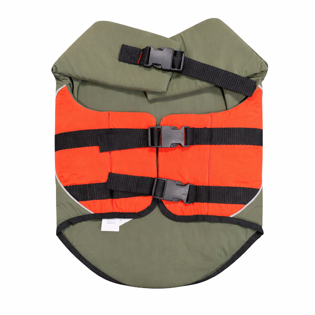 ‘Dog Life Jacket’ Water Safety Vest for Dogs & Cats Olive Green/Orange