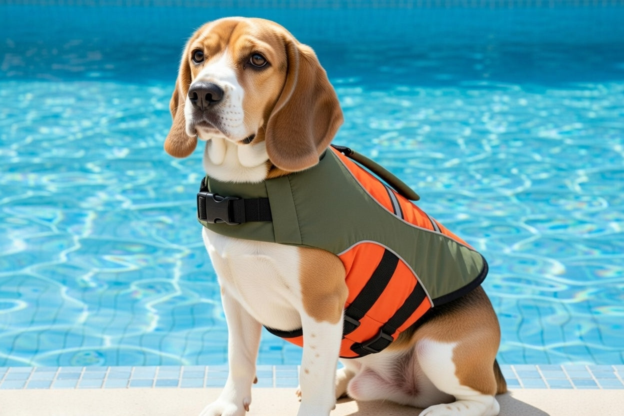 ‘Dog Life Jacket’ Water Safety Vest for Dogs & Cats Olive Green/Orange