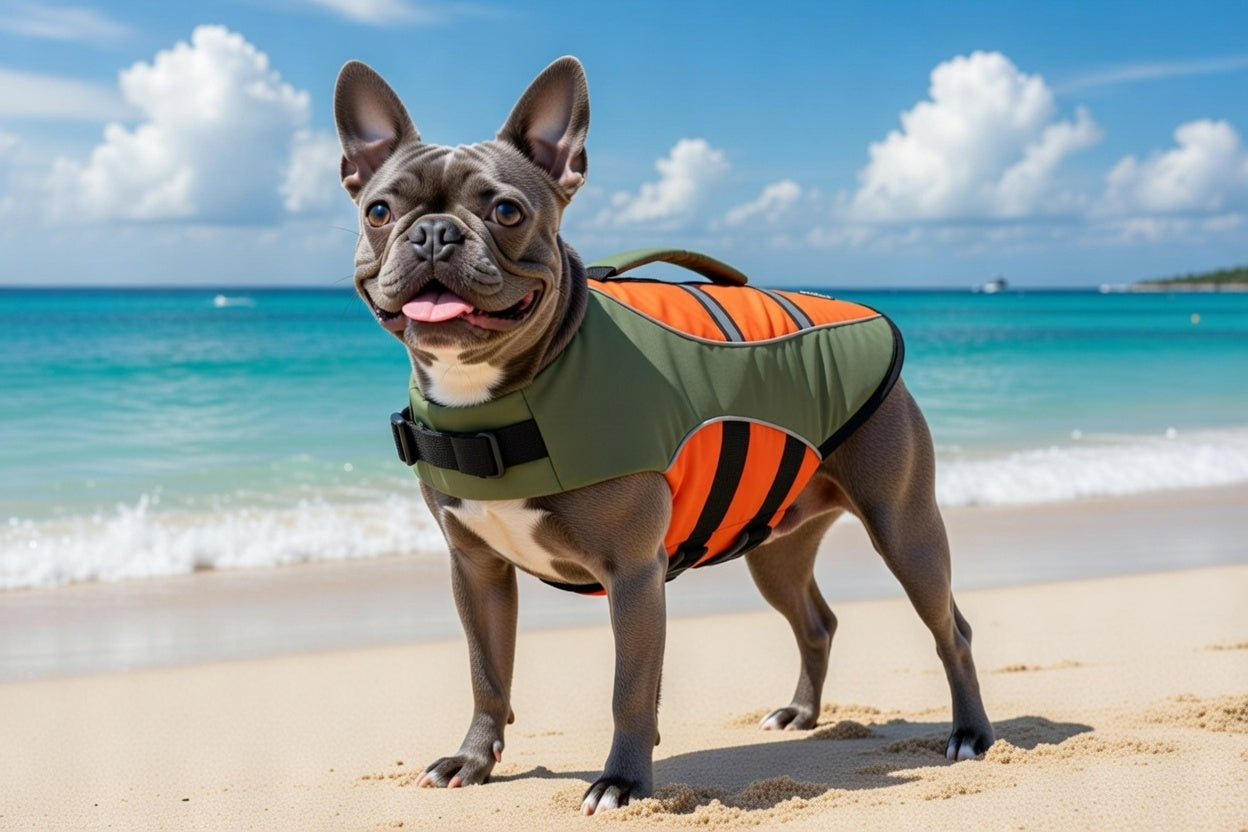 ‘Dog Life Jacket’ Water Safety Vest for Dogs & Cats Olive Green/Orange