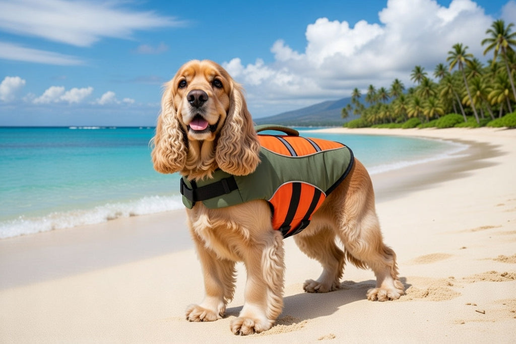 ‘Dog Life Jacket’ Water Safety Vest for Dogs & Cats Olive Green/Orange