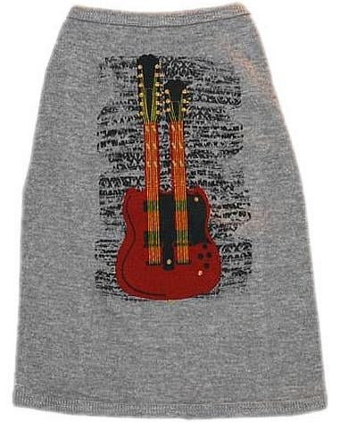 '12 & 6 Guitar Dog Shirt' for Dogs & Cats – Stylish Red Orange Dog T-Shirt with Guitar Design, Comfortable and Fashionable Pet Apparel for Small to Medium Pets