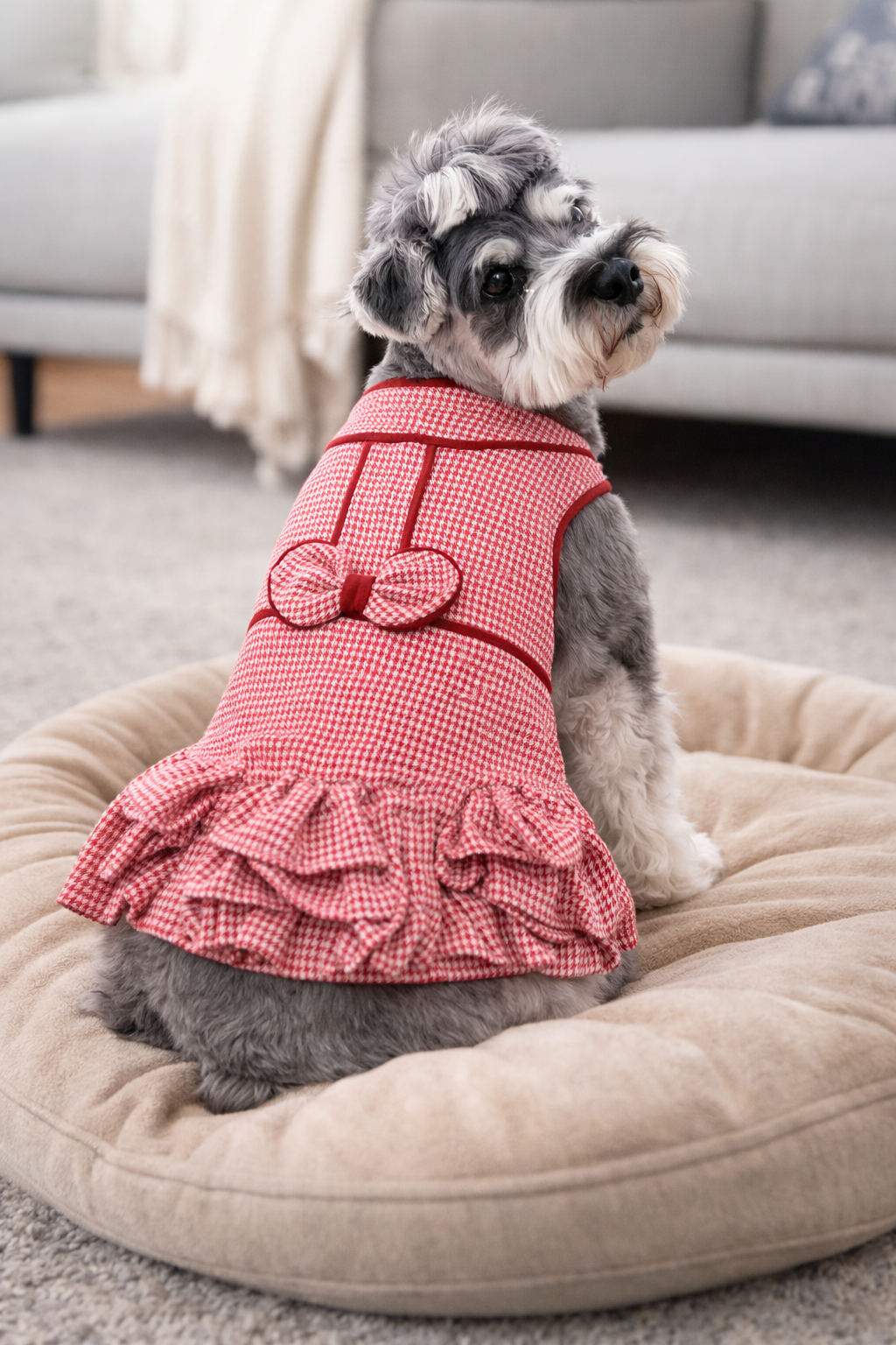 Parisian Pet ‘Houndstooth Dog Dress’ for Dogs & Cats Red & White