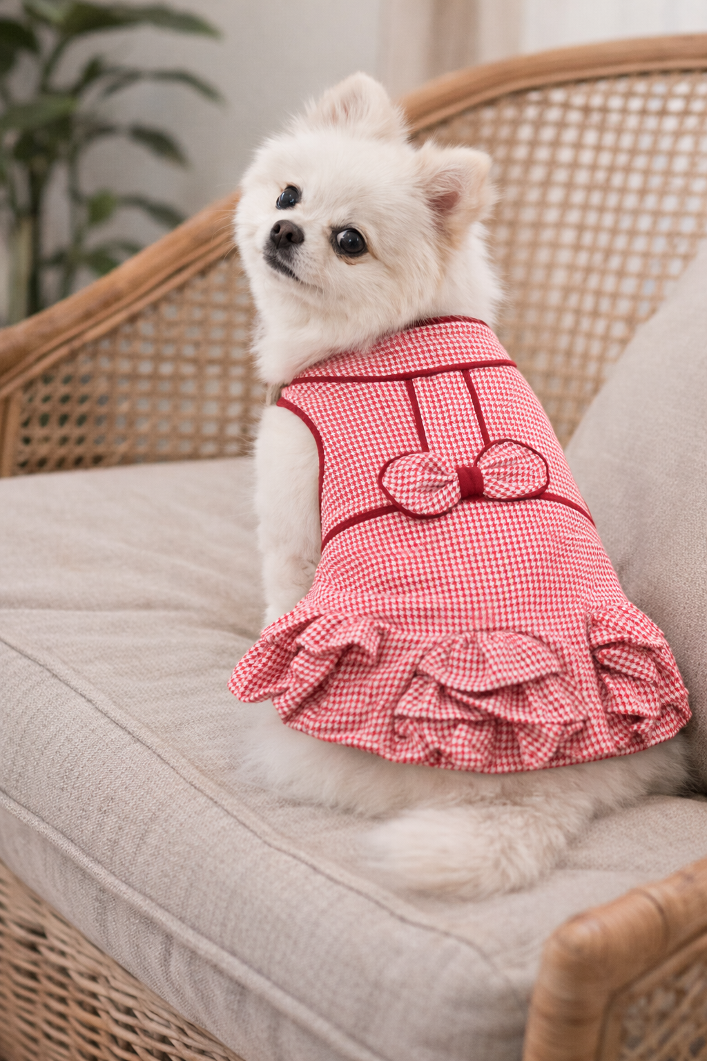 Parisian Pet ‘Houndstooth Dog Dress’ for Dogs & Cats Red & White