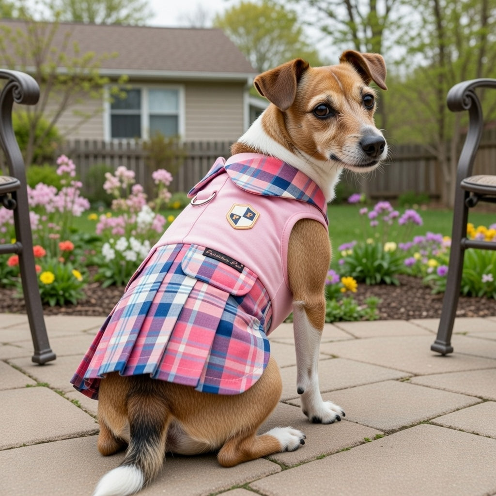 Parisian Pet ‘Plaid Royal Pleated Dress’ for Dogs & Cats Pink